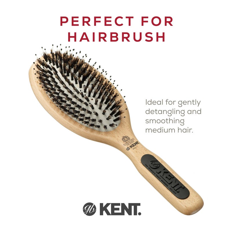 Kent PF01 Large Cushion Detangler Brush, Boar Bristle and Non-Scratch Nylon Mix Hairbrush for Straightening Smoothing. Oval Wood Paddle Detangling Hair Brush for Medium to Long Hair, Made in England - Image 3