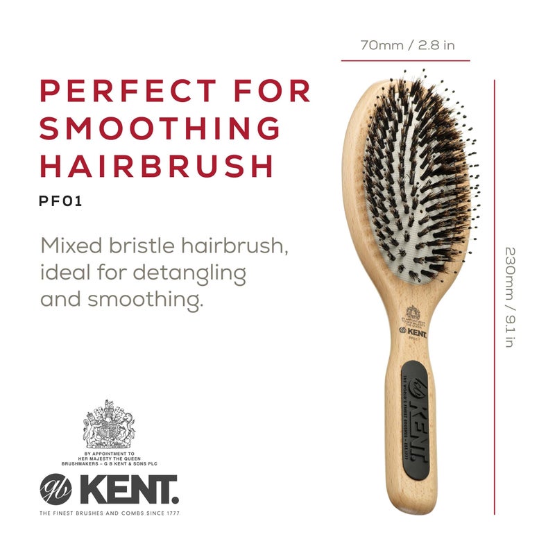 Kent PF01 Large Cushion Detangler Brush, Boar Bristle and Non-Scratch Nylon Mix Hairbrush for Straightening Smoothing. Oval Wood Paddle Detangling Hair Brush for Medium to Long Hair, Made in England - Image 2