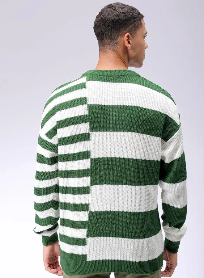 The Indian Garage Co Men Oversized Striped Crew Neck Sweater