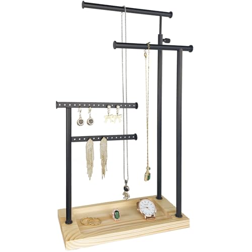 lengnoyp Premium Jewelry Stand, 4-Tier Storage Necklace Holder Stand, Earring Holder AdjustableTall 20I N (Max), Jewelry Organizer for Necklace, Bracelet, Earring, Black - Image 1