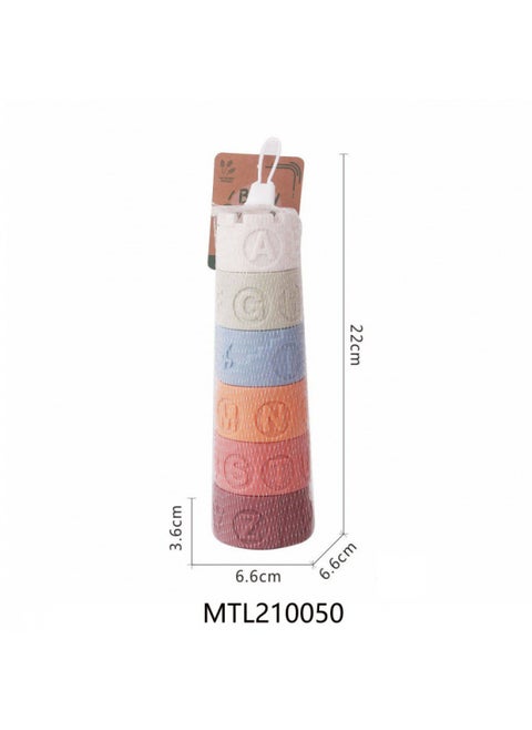 Export Children's Vinyl Wheat Straw Non-porous Cylindrical Embossed Letter Stacking Music Stacking Music Soft Rubber Building Block Toy-Color:638-179