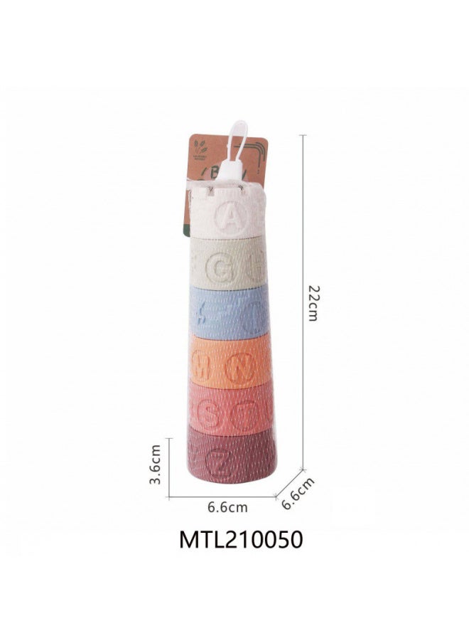 Generic - Export Children's Vinyl Wheat Straw Non-porous Cylindrical Embossed Letter Stacking Music Stacking Music Soft Rubber Building Block Toy-Color:638-179 - Image 1