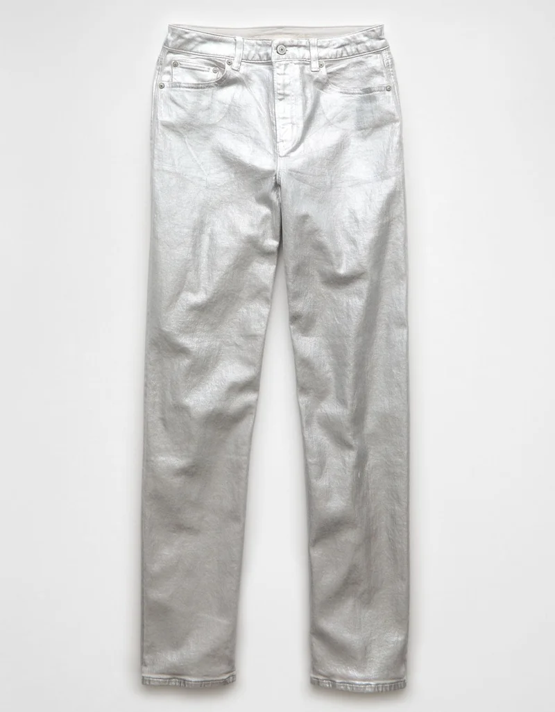 American Eagle  AE Stretch Metallic Super High-Waisted Baggy Straight Jean for Women | Best Price UAE