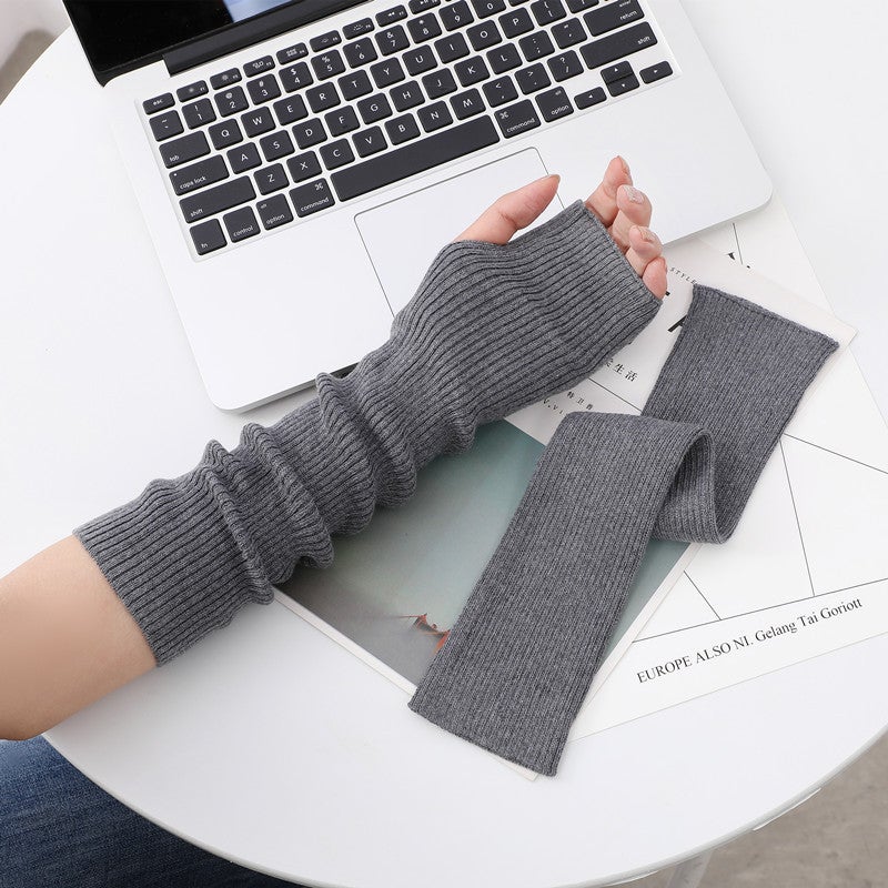 Fashion Knitted Fingerless Long Arm Warmers Dark gray 
