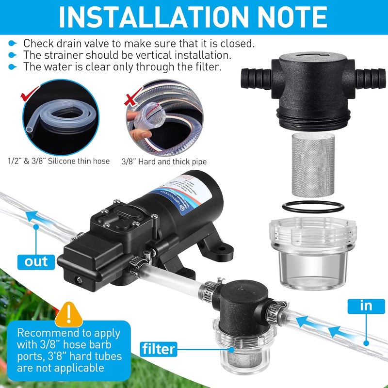 Dreyoo Water Pump Strainer, 3/8 Inch Hose Barb In-Line Strainer Twist-On Sprayer Filter for Water Pump 12V DC 80 PSI RV Camper Marine Boat Lawn - Image 4