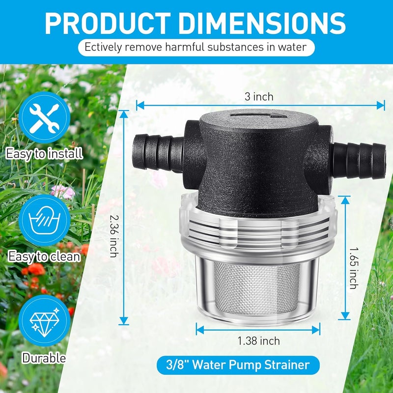 Dreyoo Water Pump Strainer, 3/8 Inch Hose Barb In-Line Strainer Twist-On Sprayer Filter for Water Pump 12V DC 80 PSI RV Camper Marine Boat Lawn - Image 2