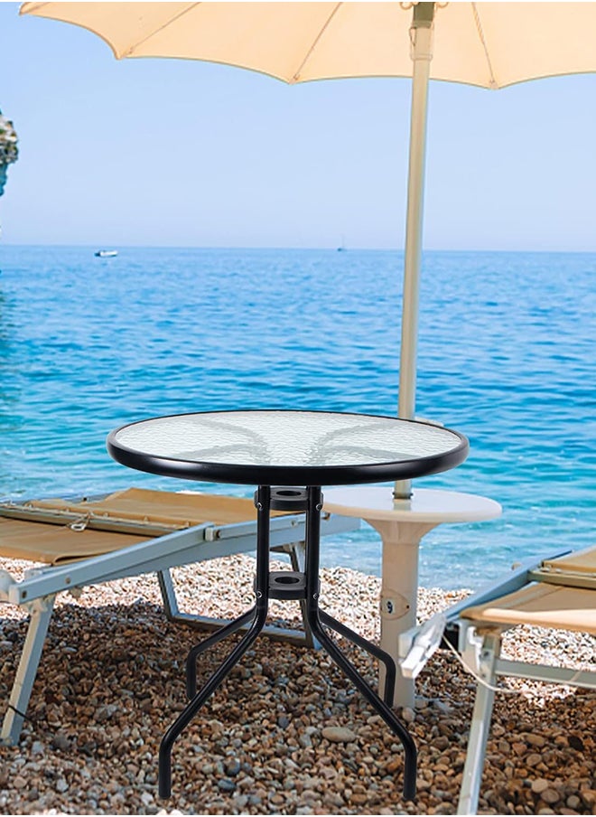 SKY-TOUCH SKY-TOUCH Patio Bistro Round Metal Glass Table,Dining Table with Glass Table Top Metal Coffee Table for Lawn Garden Pool Steel Frame Commercial Party Table,Black,  - Image 2