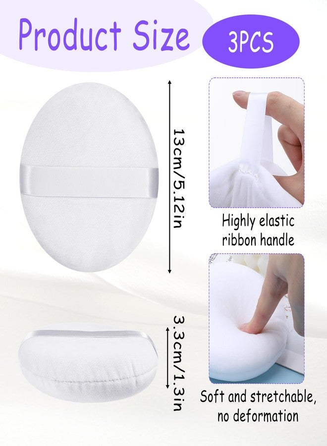 Jeffdad مجموعة جيفداد من 3 قطع من إسفنجات بودرة الجسم مقاس 5 بوصات، إسفنجات تثبيت بودرة مخملية فائقة النعومة، إسفنجات مكياج دائرية كبيرة قابلة للغسل للمكياج الرطب والجاف للوجه والجسم، ومزج كريم الأساس البودرة (أبيض) - Image 2