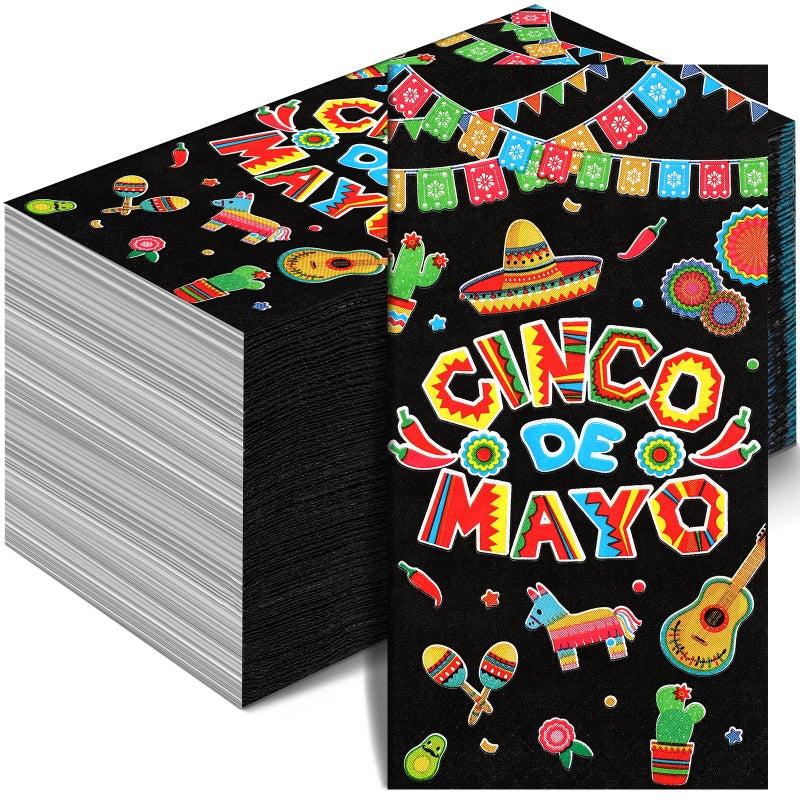 Jinei 100 Pcs Cinco De Mayo Napkins Decorative Fiesta Paper Napkins 3 Ply disposable Bathroom Hand Towel for Guest Home Dinner Kitchen Bathroom Fiesta Party Supplies - Image 1