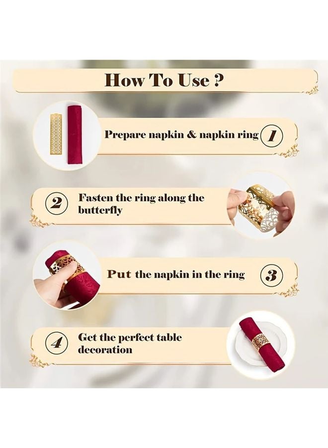 Golden Napkin Rings 50pcs Disposable Laser Cut Paper Holders Elegant Leaf Vine Design - Image 4