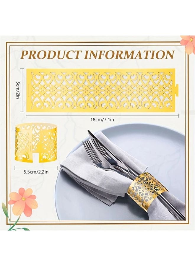 Golden Napkin Rings 50pcs Disposable Laser Cut Paper Holders Elegant Leaf Vine Design - Image 3