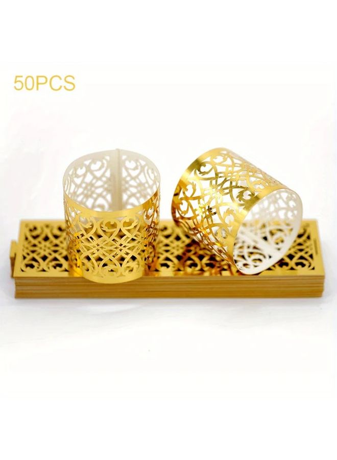 Golden Napkin Rings 50pcs Disposable Laser Cut Paper Holders Elegant Leaf Vine Design - Image 1