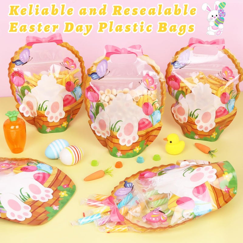 CCINEE 60 Packs Easter Treat Bags Bulk, Easter Gifts Bags with Handle Sealing Bunny Goodie Cellophane Ziplock Bag Bulk for Classroom School Party Favors Gift Exchange - Image 4