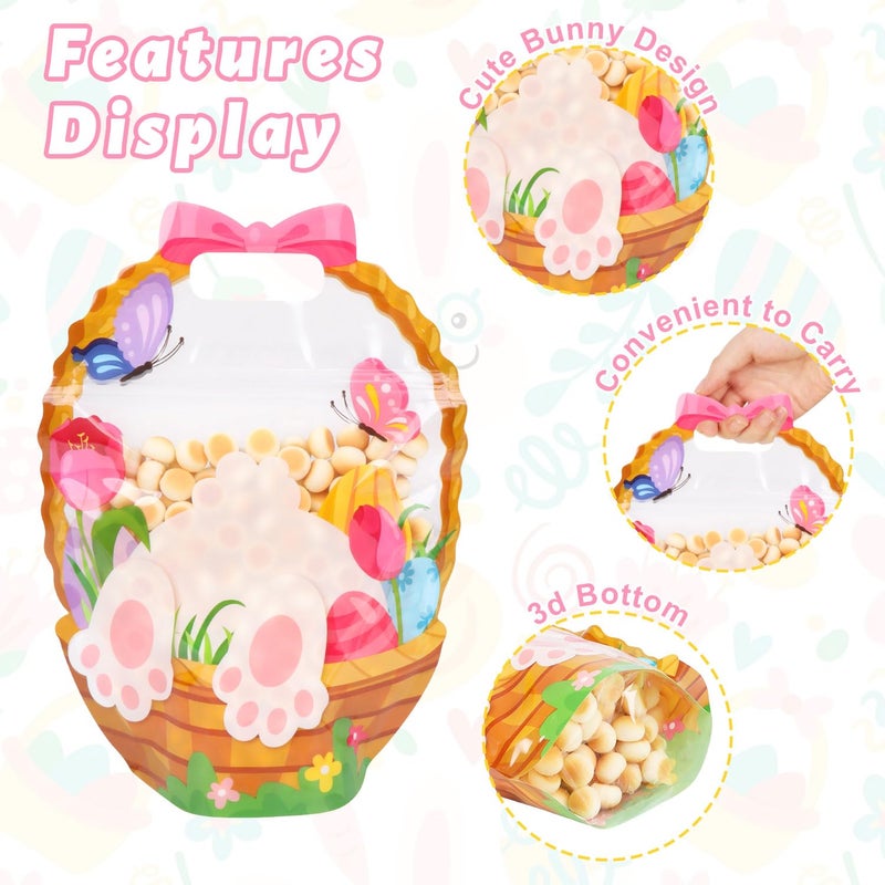 CCINEE 60 Packs Easter Treat Bags Bulk, Easter Gifts Bags with Handle Sealing Bunny Goodie Cellophane Ziplock Bag Bulk for Classroom School Party Favors Gift Exchange - Image 3