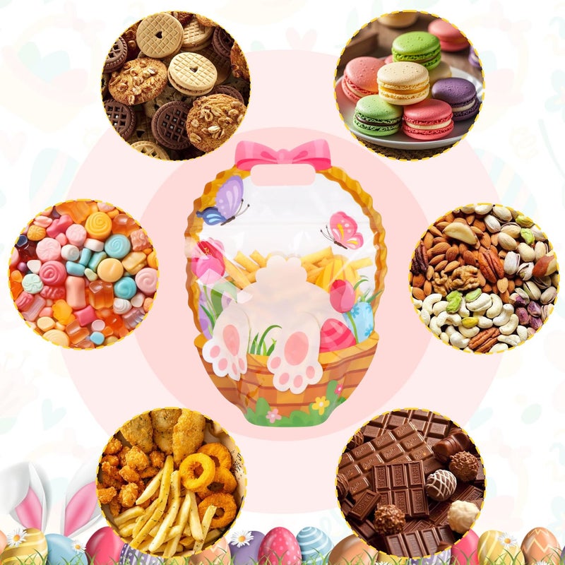 CCINEE 60 Packs Easter Treat Bags Bulk, Easter Gifts Bags with Handle Sealing Bunny Goodie Cellophane Ziplock Bag Bulk for Classroom School Party Favors Gift Exchange - Image 5