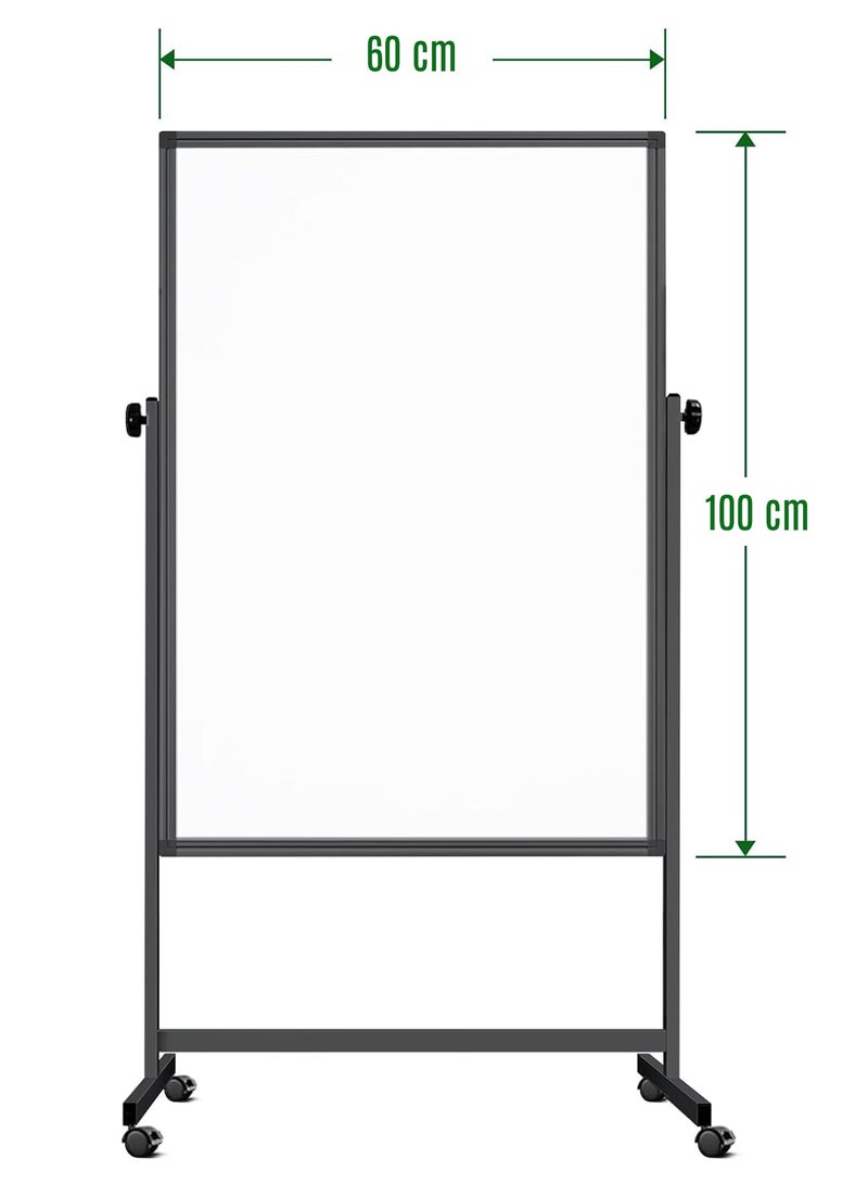 سبورة بيضاء مغناطيسية مزدوجة الوجه مع حامل – مقاس 60×100 سم، قابلة للتنقل وتعديل الارتفاع - Image 1