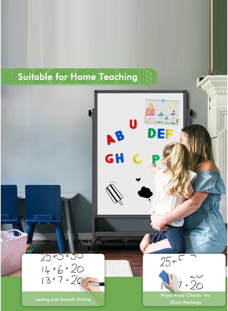 سبورة بيضاء مغناطيسية مزدوجة الوجه مع حامل – مقاس 60×100 سم، قابلة للتنقل وتعديل الارتفاع - Image 3