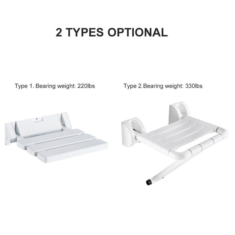 Wall Mounted Bathroom Foldable Stool 220 Lbs Bearing Weight Non-slip Folding Shower Seat Entryway Stool Bench Wall Bath Seat for Elderly Pregnant Women Patients - Image 2