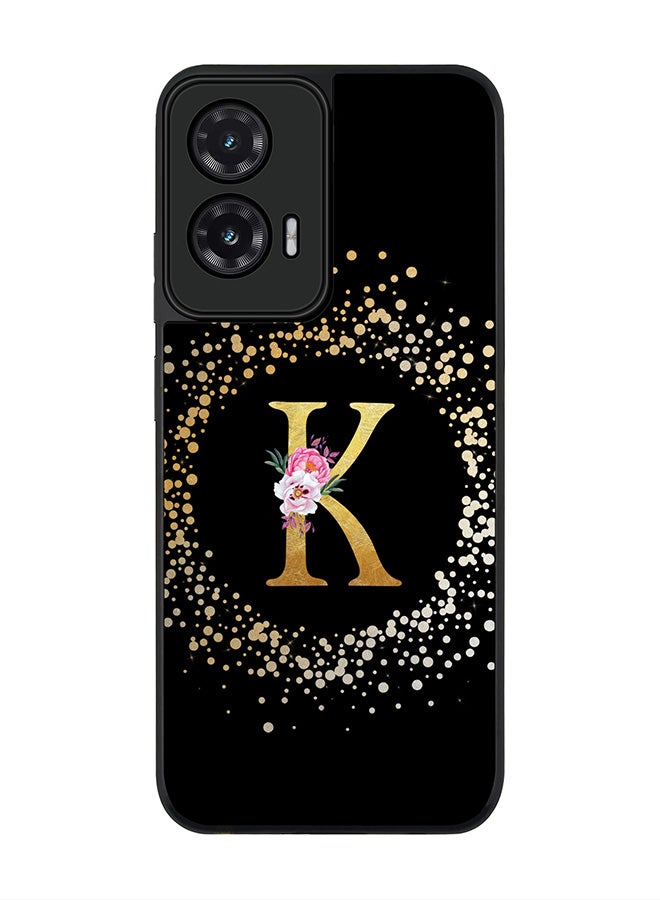 Stylizedd For Motorola Moto G35 Case,Slim fit Camera Protection, Shockproof Thin Phone cover  - Custom Monogram Floral - K ( Black )
