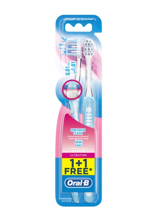 فرشاة أسنان يدوية أورال-بي فائقة النحافة للتنظيف الدقيق، شعيرات ناعمة جداً، عبوة من قطعتين