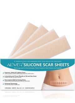 Scar Remover Patch, Silicone Scar Sheets For Scars Stretch Mark Treatment Waterproof, 4 Reusable Sheets, Size 5.9" x 1.6"