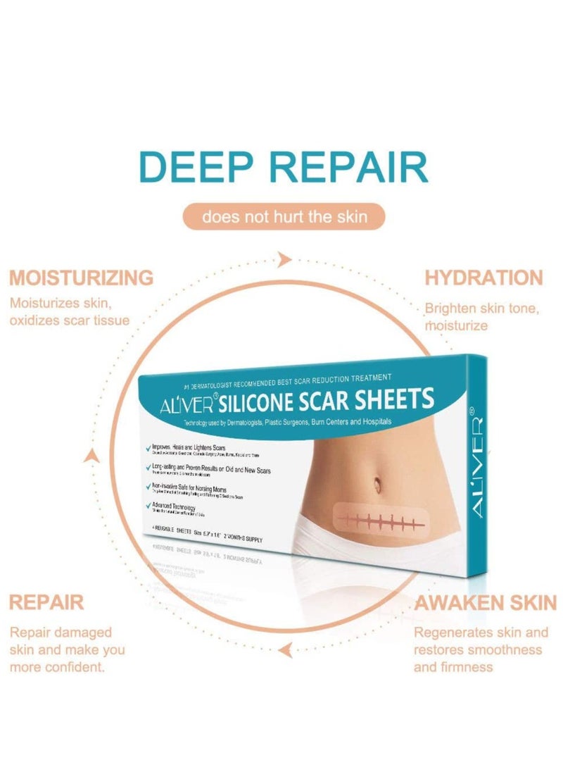 ALIVER - Scar Remover Patch, Silicone Scar Sheets For Scars Stretch Mark Treatment Waterproof, 4 Reusable Sheets, Size 5.9" x 1.6" - Image 1