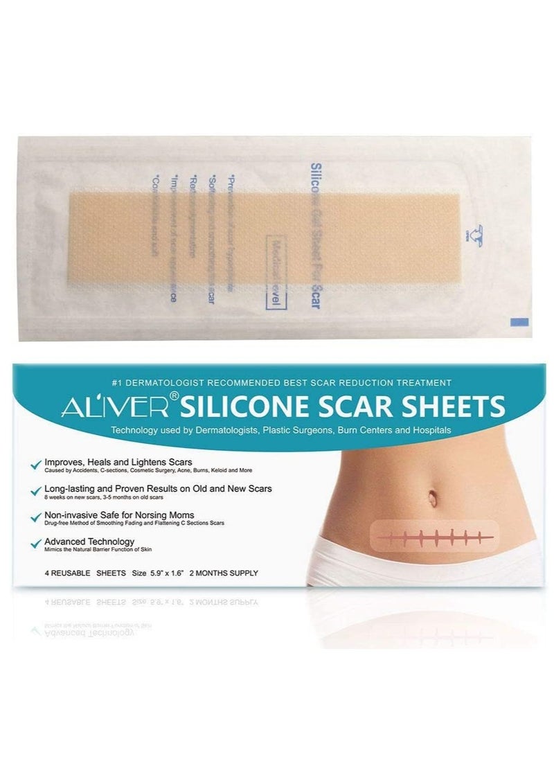 ALIVER - Scar Remover Patch, Silicone Scar Sheets For Scars Stretch Mark Treatment Waterproof, 4 Reusable Sheets, Size 5.9" x 1.6" - Image 1