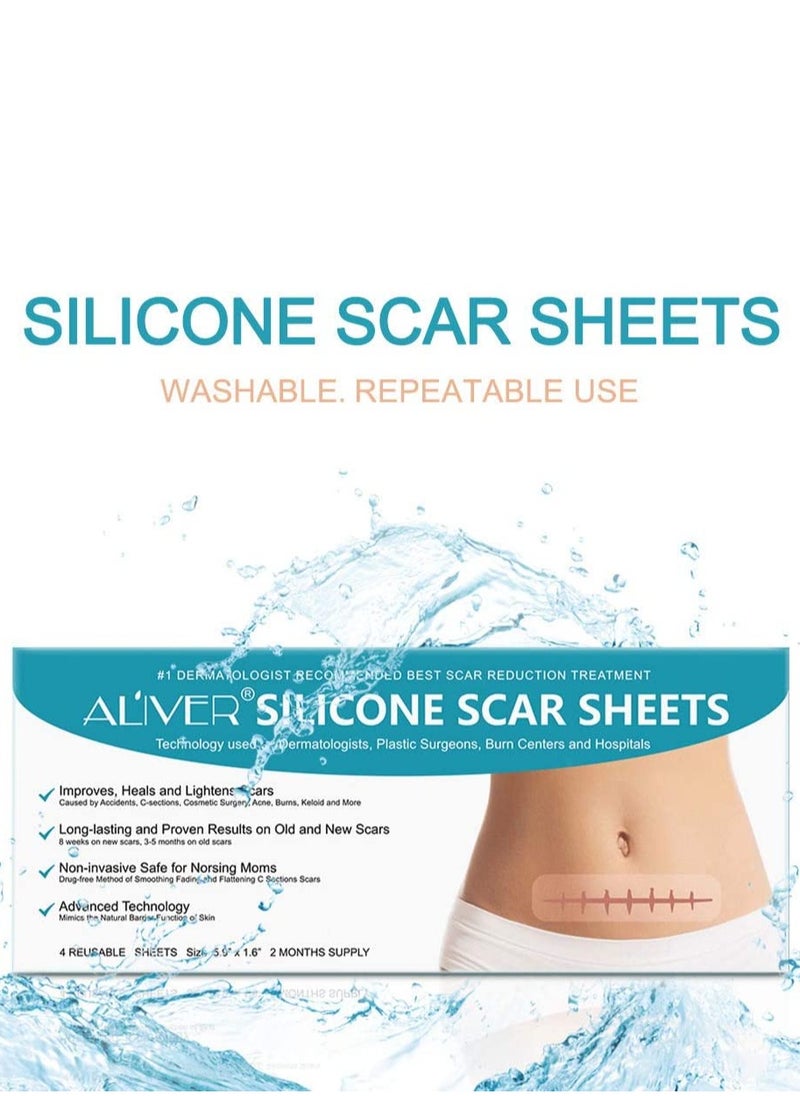 ALIVER - Scar Remover Patch, Silicone Scar Sheets For Scars Stretch Mark Treatment Waterproof, 4 Reusable Sheets, Size 5.9" x 1.6" - Image 1