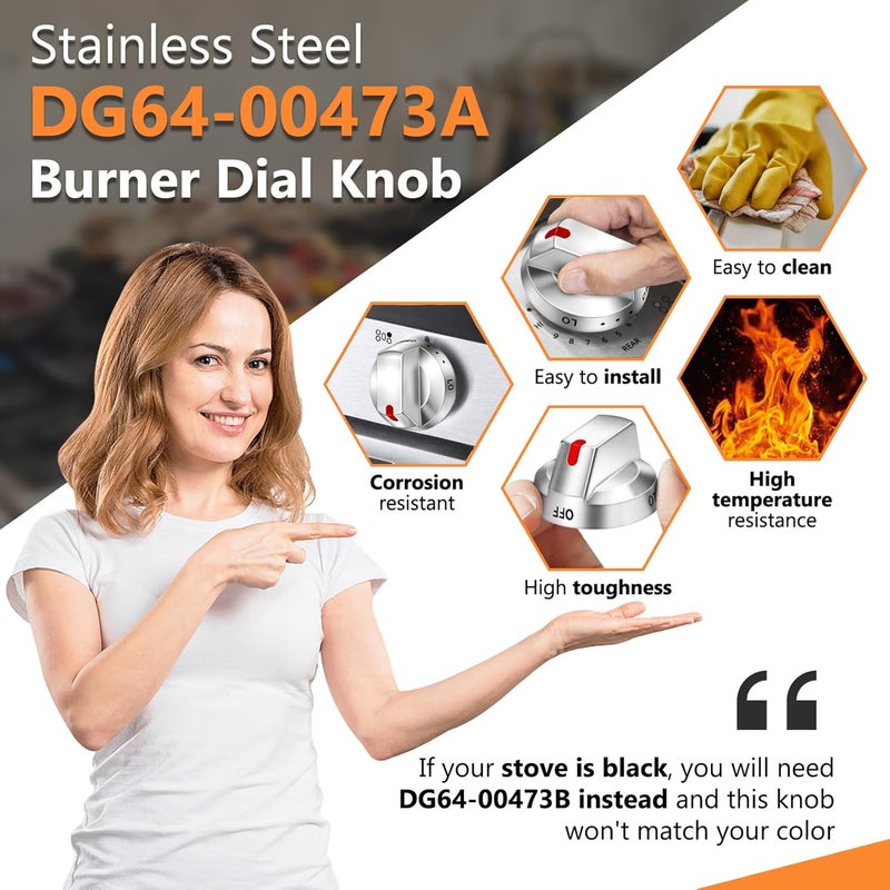 LONGADS DG64-00473A Burner Control Dial Knob Range Oven Replacement Compatible with Samsung Gas Stove Knob NX58H5600SS NX58F5700WS NX58H5650WS NX58J7750SS NX58M6850SS （5pcs）. - Image 5