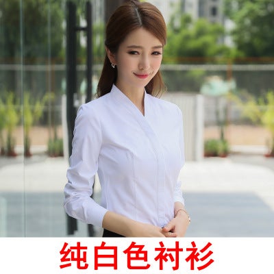 Professional White Shirt Air Hostess Uniform Women Long-sleeved smooth 