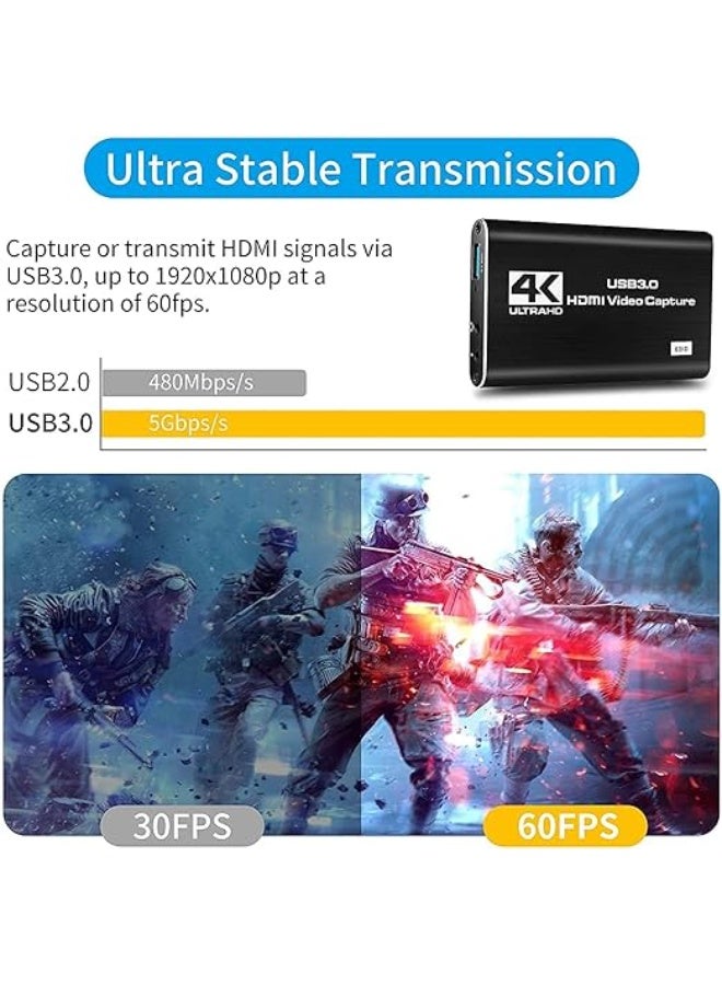 4K Video Capture Card HDMI to USB 3.0 Full HD 1080P 60fps Game Live Streaming Audio Video Grabber Box for PS5 Switch Camera PC Record - Image 3