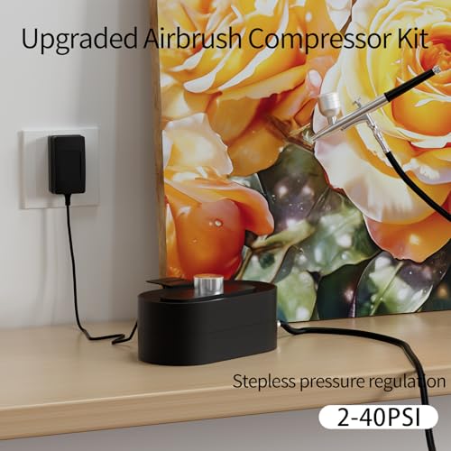 CBVCBV Airbrush Gun Kit with Air Compressor Small Plugin DualAction Spray Paint Gun Includes 020305mm Nozzles for Nail Art Furniture Repair Artistic Painting Upgrade Set - Image 3