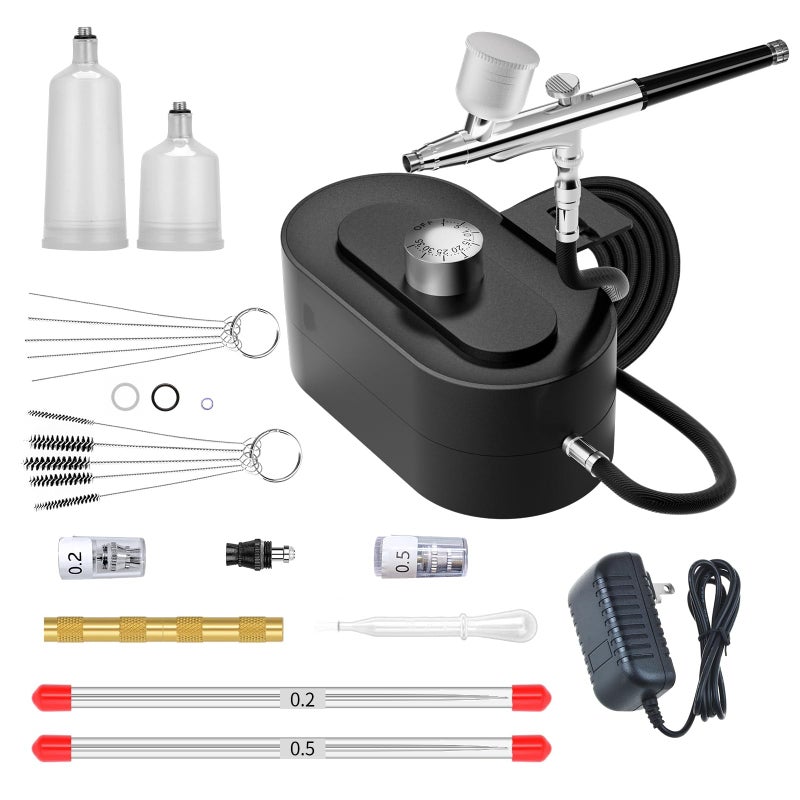 CBVCBV Airbrush Gun Kit with Air Compressor Small Plugin DualAction Spray Paint Gun Includes 020305mm Nozzles for Nail Art Furniture Repair Artistic Painting Upgrade Set - Image 2