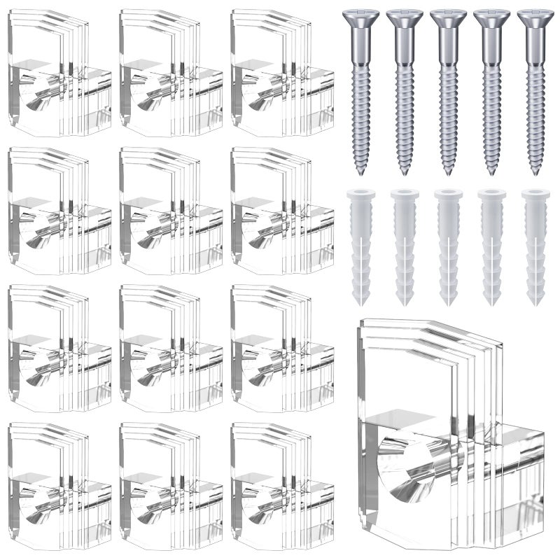 BAGTeck Mirror Holder Kit - 22 Crystal Clear Plastic Clips, Glass Retainer Clips, Hanging Kit with Screws and Fixed Mirror Box Door - Image 1