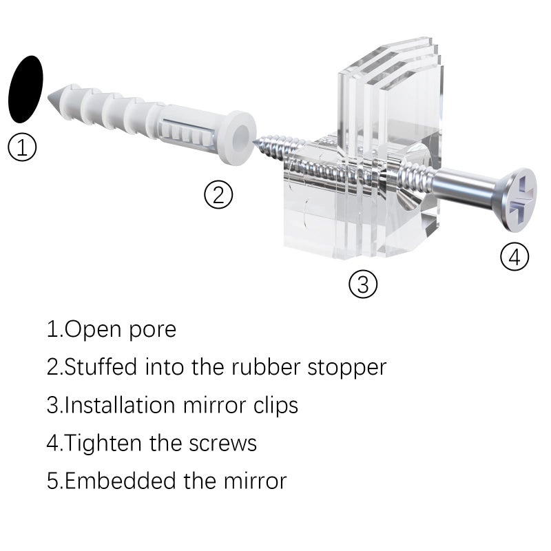 BAGTeck Mirror Holder Kit - 22 Crystal Clear Plastic Clips, Glass Retainer Clips, Hanging Kit with Screws and Fixed Mirror Box Door - Image 5