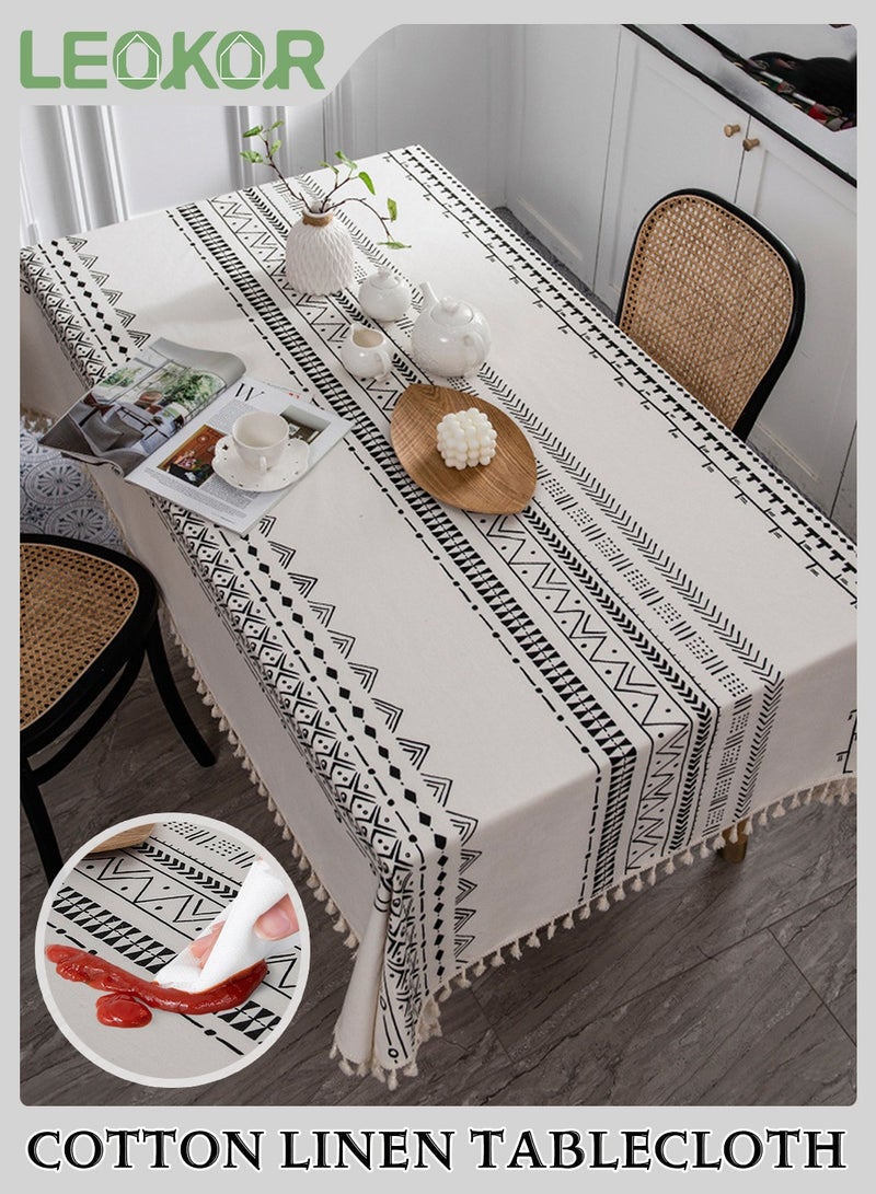 LEOKOR Waterproof TPU Film Tablecloth With Tassel,Oil-Proof Spill-Proof Rectangle Tablecloth,Wipeable Tablecloth Cover,140x200CM - Image 1