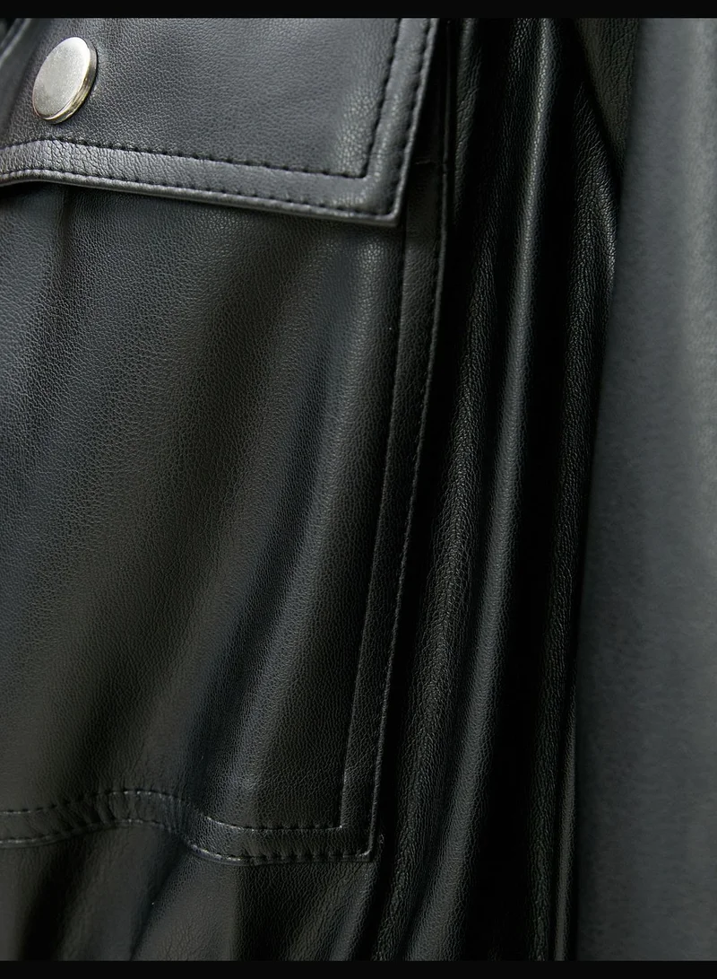 KOTON Shirred Waist Faux Leather Jacket