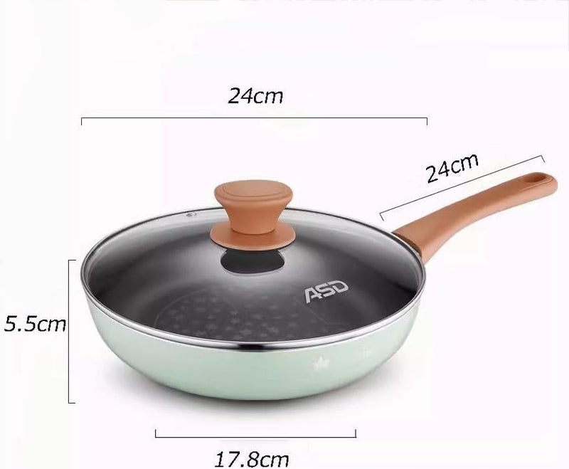 Frying pan 24cm Diameter Non-stick Pan Household Induction Cooker Gas Suitable For Breakfast Omelette with Glass Lid(Pink) - Image 2