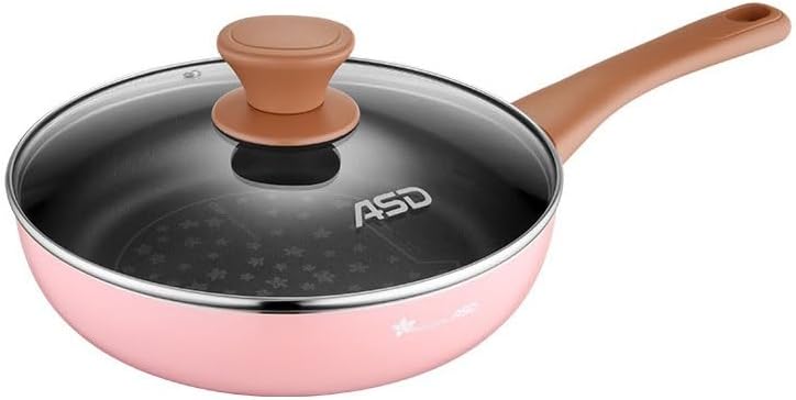 Frying pan 24cm Diameter Non-stick Pan Household Induction Cooker Gas Suitable For Breakfast Omelette with Glass Lid(Pink) - Image 1