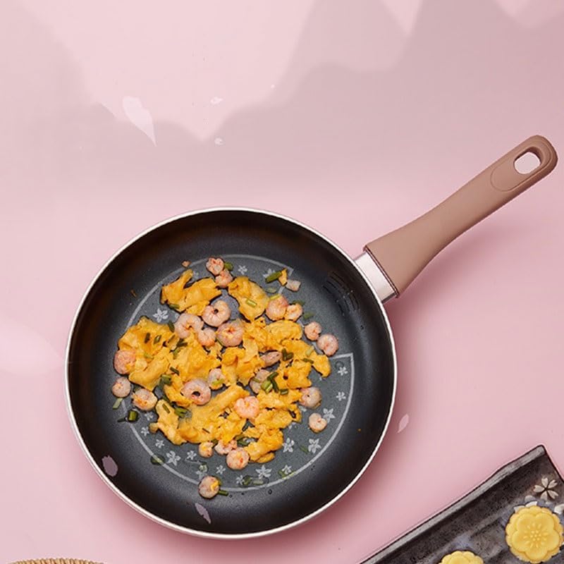 Frying pan 24cm Diameter Non-stick Pan Household Induction Cooker Gas Suitable For Breakfast Omelette with Glass Lid(Pink) - Image 3