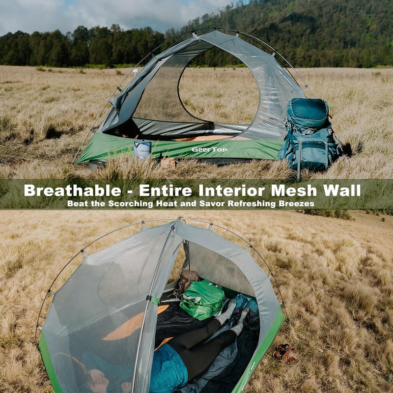 GEERTOP خيمة GEERTOP فائقة الخفة للتنزه سعة شخصين، خيمة تخييم مقاومة للماء، خيمة مزدوجة الجدران للاستخدام الخارجي، سهلة الإعداد للتخييم العائلي، التنزه، الصيد، تسلق الجبال، السفر - Image 3