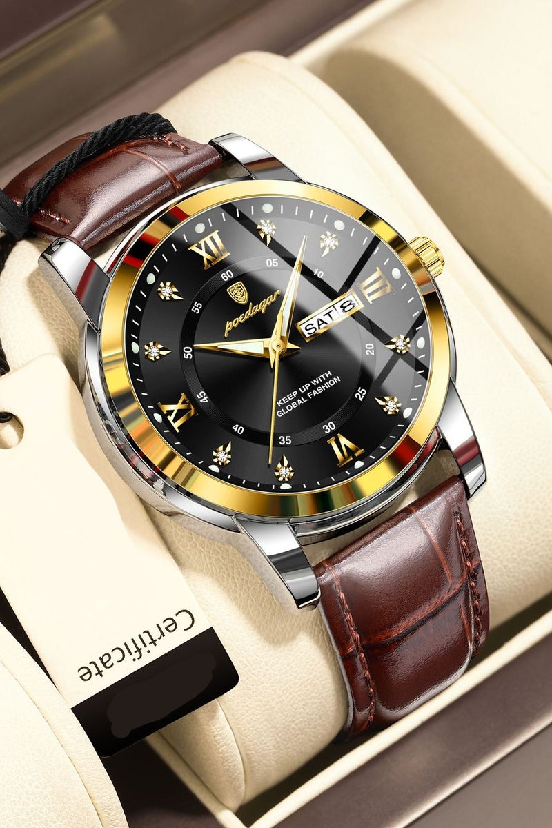 پوداجار ساعة الرجل ، مقاومة للماء مضيئة الرجال ساعة الكوارتز ، الرجال ساعات المعصم 41mm - Image 1