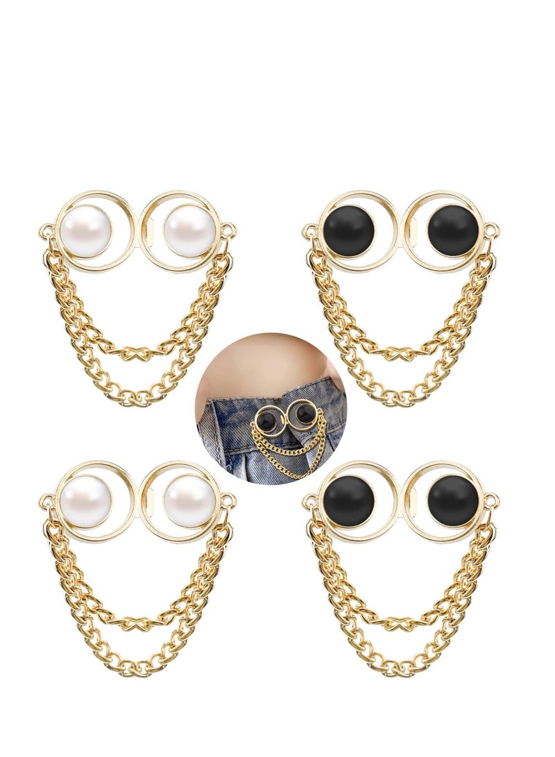 Excefore 4 Pairs Pearl Chain Button Pins for Loose Jeans,No Sewing Adjustable Detachable Decorative Waist Buckles Jeans Fit Tighten Buckles (gold chain) - Image 1