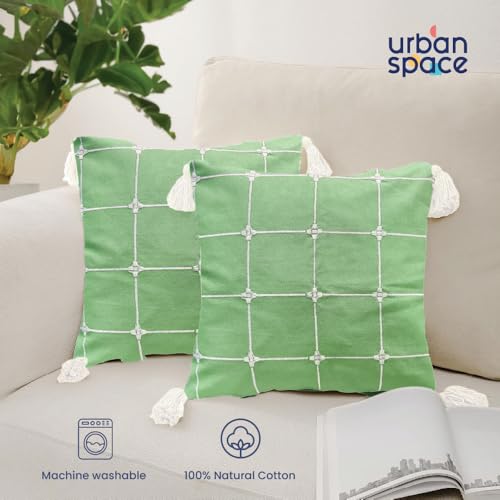Urban Space Embroidered Cotton Cushion Cover Set of 2, 16 inch x 16 inch Cushion Covers for Sofa, Bedroom, Living Room (Vintage Braid Sage Green, Cushion Cover 40cm x 40cm, Set of 2) - Image 3