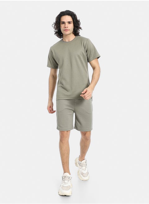 Pique Pattern Slip On T Shirt And Shorts Set