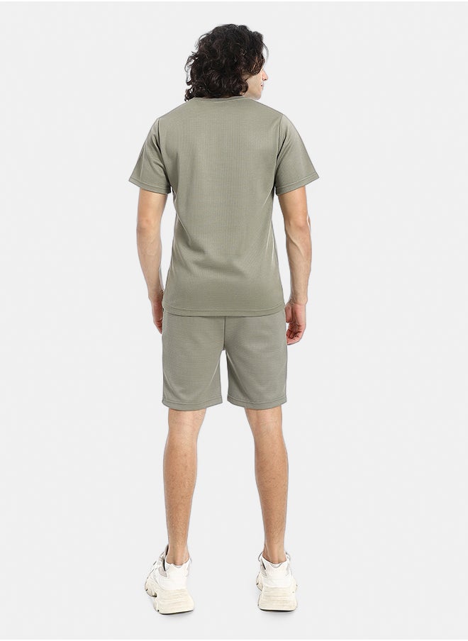 Pique Pattern Slip On T Shirt And Shorts Set