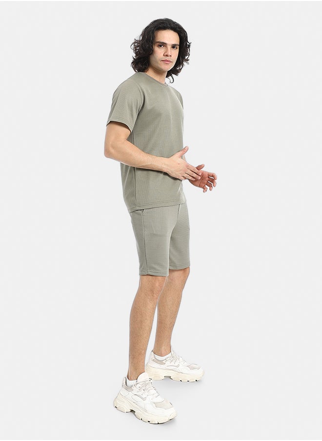 Pique Pattern Slip On T Shirt And Shorts Set