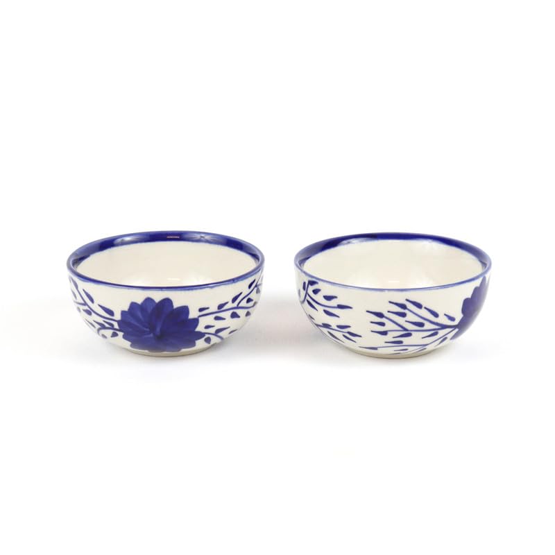 Green Route Indigo Floral Ceramic Bowl Set of 2-200 ML Ceramic Bowls with Elegant Floral Design | White Base | Ideal for Serving Snacks | Desserts | and Small Portions - Image 5