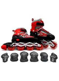 EASY FUTURE Inline Skates Adjustable Size Roller Skates with Flashing Wheels for Outdoor Indoor Children Skate Shoes for Boys and Girls Red Colour  - Image 1