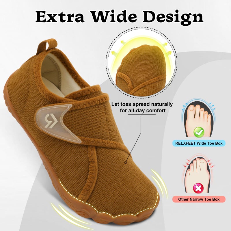 relxfeet Men's Slippers Wide Width Adjustable Orthopedic Diabetic House Shoes for Neuropathy Swollen Feet Relief Non-Slip Rubber Sole Indoor Outdoor (Brown, Size 11) - Image 3